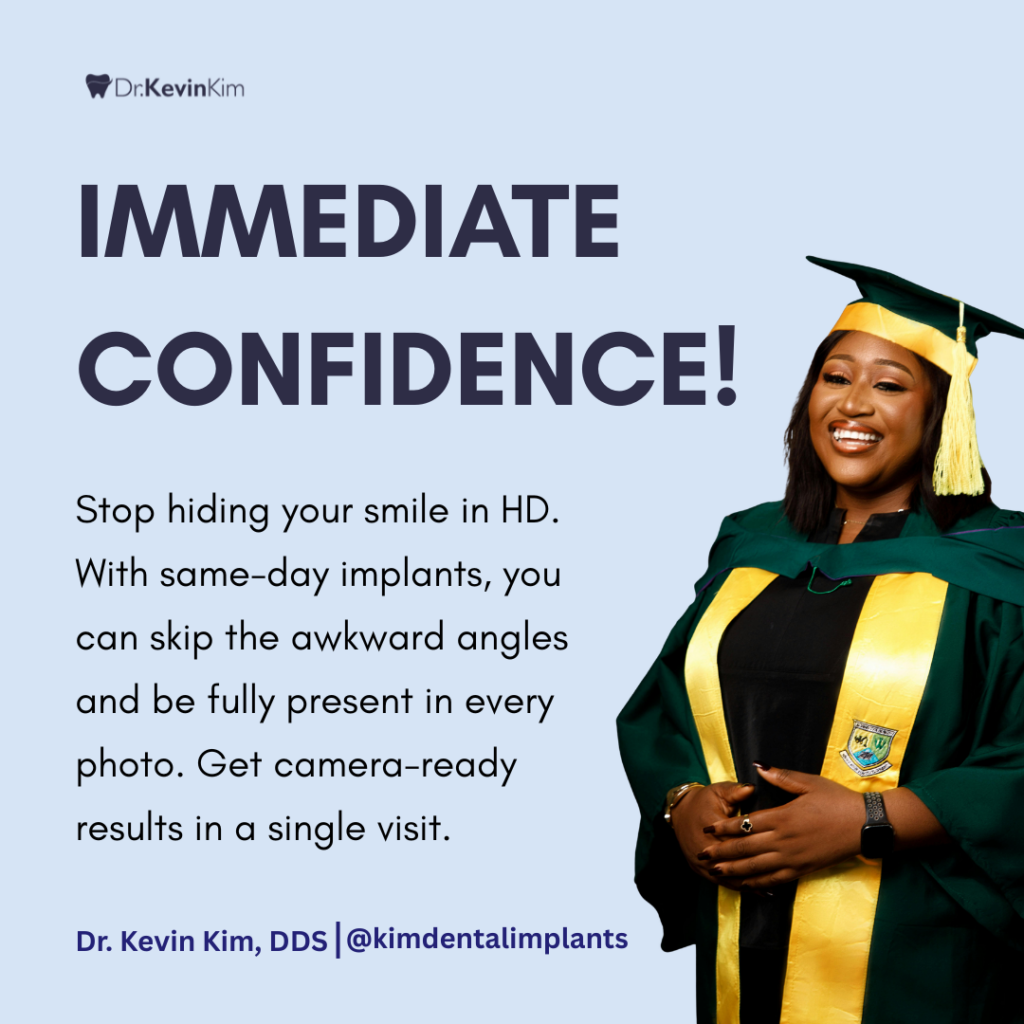 A patient showcasing a radiant smile after receiving dental implants in time for photo season at our Lakewood dental practice.